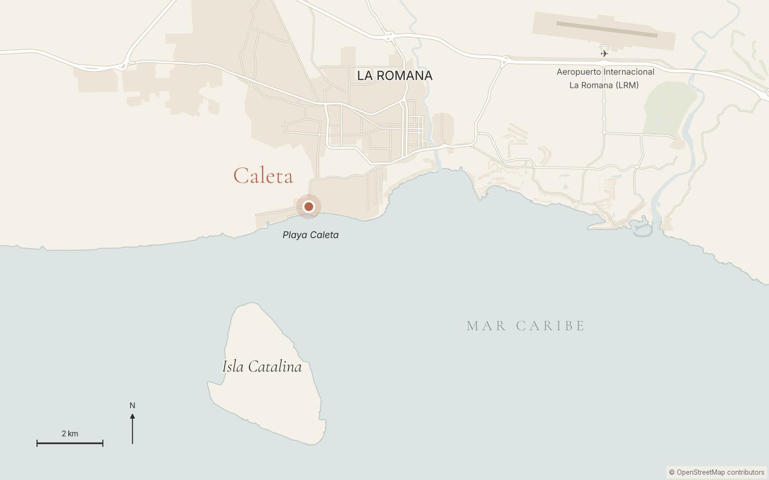 Mapa de Caleta, La Romana e isla Catalina