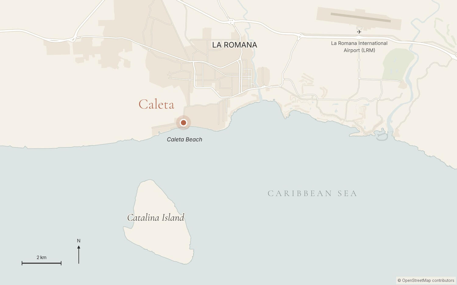 Map of Caleta, La Romana and Catalina Island